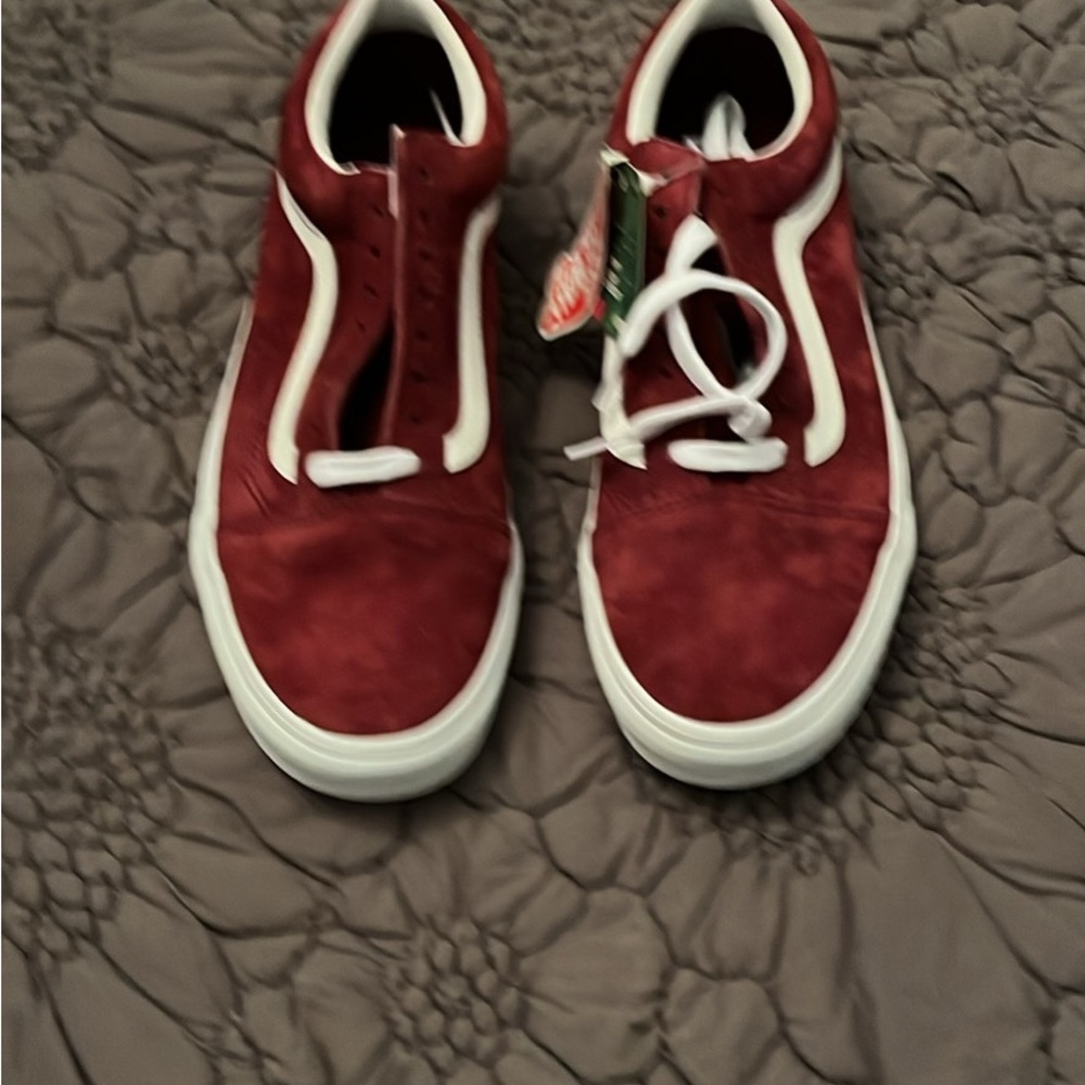 Vans Burgundy and White Sneakers